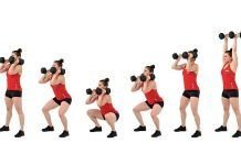 chica realizando dumbbell thrusters con mancuernas