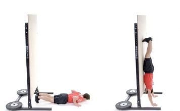 chico realizando un wall walk o wall climb en crossfit sobre una pared